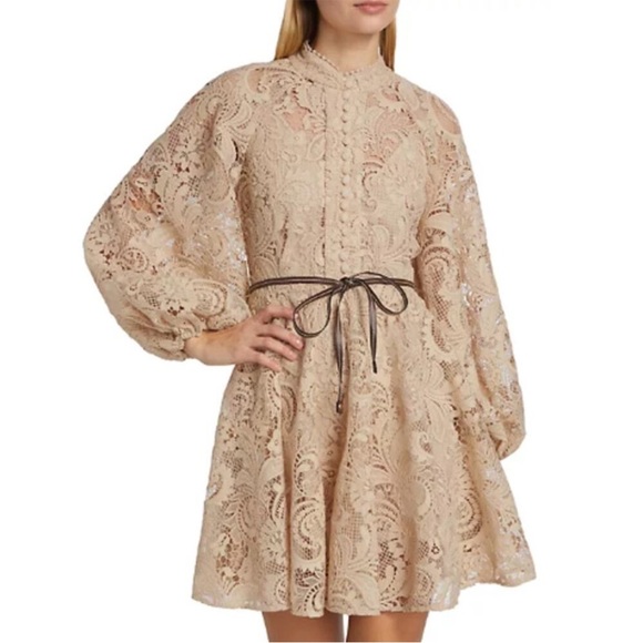 Zimmermann Waverly Lace Minidress in Cream Beige Size AU 2 / US 8 - Picture 2 of 13